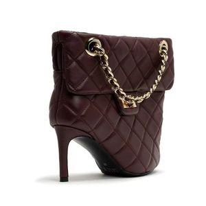 Nouvelles bottes courtes élégantes à talons pointus, design unique en forme de sac, couleur bordeaux, avec chaîne métallique, pour l'automne - Product Image 3