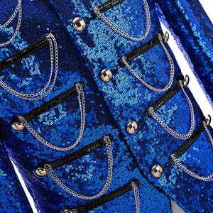 Veste de scène à sequins pour <span class=keywords><strong>homme</strong></span> avec chaîne à pampilles, <span class=keywords><strong>tenue</strong></span> de performance pour DJ, animateur, chanteur, soirée en boîte de nuit - Product Image 5