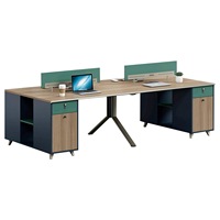 Bureau de travail modulaire moderne pour entreprise, combinaison de chaises de bureau, panneau pour quatre personnes, poste de travail informatique en bois, 2 tiroirs de rangement, montage facile