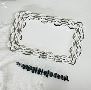 Assiettes à dîner ovales et rectangulaires en céramique blanche au design unique avec or ou <span class=keywords><strong>argent</strong></span> pour les fêtes - Product Image 5