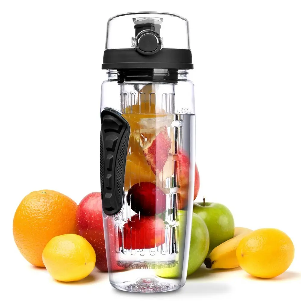 BPA FREE Ngoài Trời 32Oz Ngâm Chanh Trái Cây Infuser Tritan Chai Nước Bằng Nhựa Với Silicon Grip