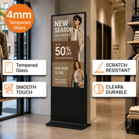 Kiosco de Señalización Digital Interior, Pantalla Táctil 4K de 32, 43, 49, 55 y 65 Pulgadas, Pantalla Publicitaria con CMS Gratuito, Android, Windows, Vidrio de 5 mm, 24/7