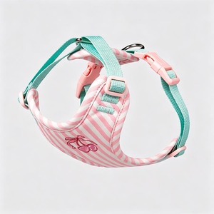 Harnais pour animaux de compagnie rayé rose, réglable, pour chien et chat, sangle légère en toile avec clip pour la promenade - Product Image 1