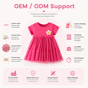 Robe de princesse <span class=keywords><strong>tutu</strong></span> rose en <span class=keywords><strong>tulle</strong></span> et mélange de coton respirant à manches courtes, motif floral, longueur genou, silhouette plage, pour filles, personnalisable OEM - Product Image 3