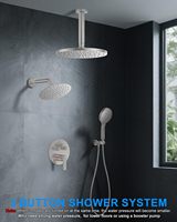Système de douche avec vanne d'équilibrage de pression, ensemble de robinetterie de douche à montage au plafond de 10 pouces, 2 douches pluie, douchette multifonction à bouton-poussoir