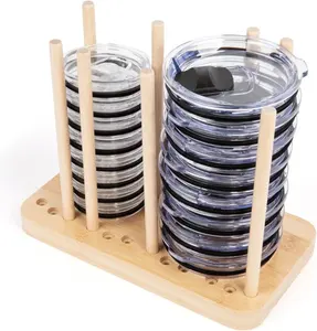 Cozinha bambu água garrafa ajustável acrílico plástico tumbler copo tampa organizador armazenamento rack