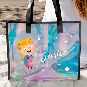 Factory Wholesale Iridescent Laser Tote Holographic <b>Bag</b> Custom Logo <b>Reusable</b> Shopping <b>Bag</b> Rainbow Hologram Clear PVC Tote <b>Bag</b> - Product Image 6