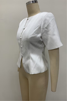 Jaket pendek wanita putih lengan pendek kerah mandarin kancing peplum model crop blazer