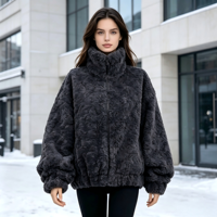 Veste en fausse fourrure tendance européenne et américaine pour femmes, col montant, coupe ample, manteau chaud d'hiver