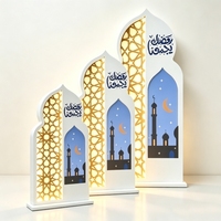 Support d'affichage en bois pour l'Aïd Moubarak du Ramadan, avec lumière LED, décoration de mosquée en forme de croissant de lune, centre de table pour les fêtes musulmanes