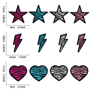 Appliques thermocollantes en chenille <span class=keywords><strong>à</strong></span> imprimé zèbre pailleté, motifs Cœur, Éclair, Étoile, style Preppy Varsity pour vestes, pulls et sacs - Product Image 6