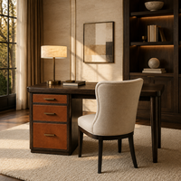 Bureau d'écriture en bois avec 3 tiroirs, panneaux aspect cuir, coins arrondis, table d'ordinateur pour petit espace, bureau à domicile, salle d'étude
