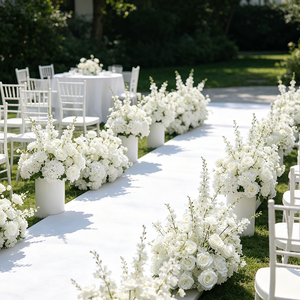 Tapis d'allée de mariage en soie artificielle rose, 60 cm, blanc, réaliste, pour décoration de sol - Grande Vente - Product Image 1