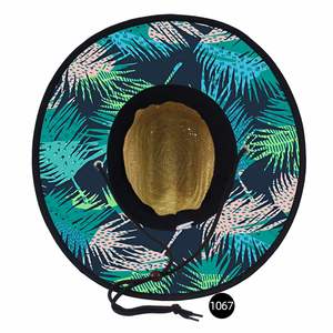Printed Underbrim Natural Straw <b>Hat</b> Wide Brim UV Protection Beach Sun <b>Hat</b> with Custom Logo Adjustable Chin Strap for Outdoor - Product Image 3