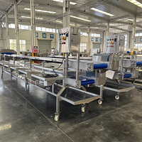 Aangepaste Automatische Transportband Lijn Voor Vlees Vis Verwerking Nieuwe Pu Riem Met Vlees Snijmachine Voor Fruit Snoepjes Groenten