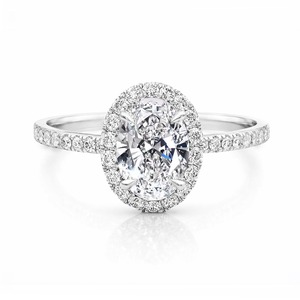 Bague SGARIT personnalisée en platine PT950, taille ovale, avec halo de pierres de laboratoire, certifiée IGI, pour fiançailles, mariage, anniversaire, ou soirée - Product Image 1