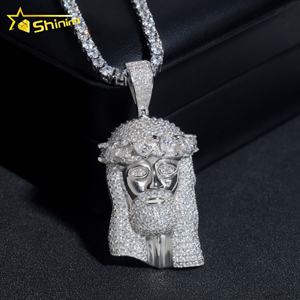 Alta calidad Hip Hop hombres joyería 925 Plata hielo fuera collar VVS diamante Jesús colgante cadena - Product Image 1