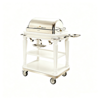 Chariot de service carré à 3 niveaux en acier miroir blanc, en acier inoxydable 304, chauffage à l'alcool, pour banquets, buffets et hôtels