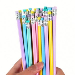 Crayon d'écriture pour élèves du primaire, couleur bonbon violet/bleu/rose, avec gomme, petit tête en bois, HB Macaron - Product Image 4