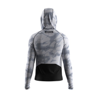 Rashguard pour homme avec capuche solaire intégrée, fermeture éclair intégrale, protection solaire, pour le surf et la natation, anti-humidité, blanc gris imprimé abstrait