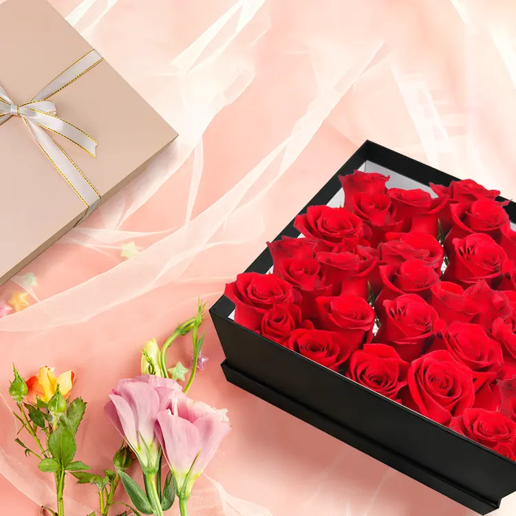 Caixa de rosa flores personalizada, arranjo de casamento, cesta de flores, floricultura, embalagem, caixa