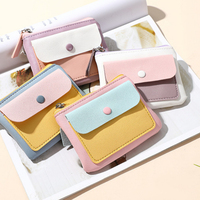 Portefeuille mini en cuir PU bicolore tendance, porte-monnaie multicolore avec breloque cœur, style Ins, sac de rangement quotidien pour filles