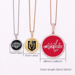Colliers pendentifs en laiton plaqué or pour fans de la Ligue nationale de hockey, avec charme rond XL de 35/43/68 mm, serti de pierres, style hip-hop, équipes de la LNH - Product Image 2