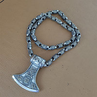 Collier avec pendentif rune viking pour hommes, chaîne à maillons en acier inoxydable, alphabet Futhark mythologique rétro masculin