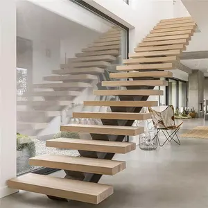 Odern-Escalera de interior flotante, escalera recta con cubierta de madera, lectura y vidrio