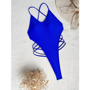 夏の女性セクシーな背中の開いたワンピースビーチウェアカスタムロゴガールズビキニクイックドライハイカットTバックモノキニGストリング水着 - Product Image 6
