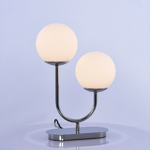 Modern Double Globe Table <b>Lamp</b> Frosted Glass Shade Polished Steel Bedside Desk <b>Lamp</b> OEM ODM Lighting Factory - Product Image 1