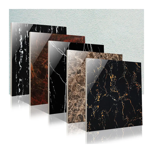 60x60 80x80 Glossy Marble Floor Tiles  Polished Glazed Porcelanto Porcelain Black Ceramic Tile