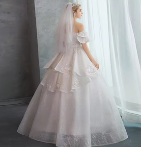 NDB10565 Robe de <span class=keywords><strong>mariée</strong></span> principale à épaules dénudées, Nouveauté 2024, pour femme, style français raffiné, entièrement faite à la main, avec manches longues et volumineuses, <span class=keywords><strong>grande</strong></span> <span class=keywords><strong>taille</strong></span> - Product Image 2