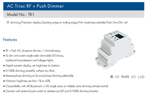 Skydance TR1 Din đường sắt hiển thị số 100-240VAC Triac dimmer/RF + Push chức năng Dim 200-480 w - Product Image 2