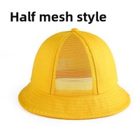 Topi Nelayan Anak Motif Garis Kartun Kuning 100% Katun - Pelindung Matahari Musim Semi/Panas