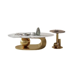 Prix de gros d'usine Base abstraite moderne Table de cocktail avec dessus en pierre d'ardoise Ensemble de table basse pour meubles de salon - Product Image 1