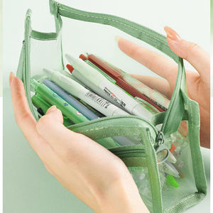 जिपर पाउच स्कूल छात्र त्रिकोण पेन के साथ डबल जेब स्पष्ट नायलॉन पेंसिल मामला - Product Image 2