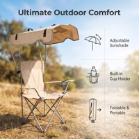 Chaise pliante d'extérieur portable YX-B1-82 avec auvent et accoudoirs, chaise de plage en tissu Oxford, chaise de camping et de pêche