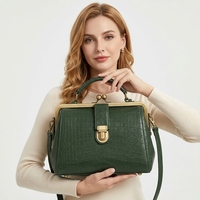 Sac à main structuré vintage pour femme 3448 H, style sac de médecin, en cuir de crocodile gaufré, avec poignée supérieure, porté épaule ou croisé