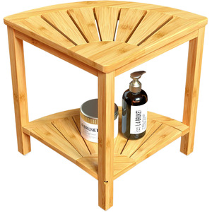 Tabouret de douche d'angle en bambou 33D x 33L x 43.2H pliable avec étagère de rangement pour baignoire et douche - Product Image 5