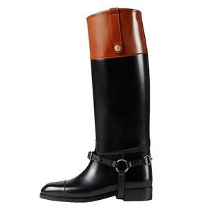 Colors Patchwork Women Flat Buckles Sip on Knee High Boots Knight <b>Round</b> <b>Toe</b> Long Booties Comfortable Designer Shoes - Product Image 2