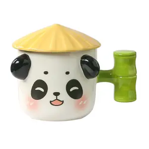 MSH 13oz drôle Panda tasse en céramique ménage enfants dessin animé tasse d'eau avec couvercle