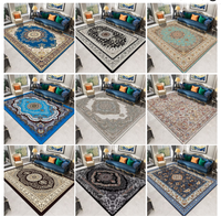 Maßgefertigter Samt-Teppich in Rot und Schwarz mit Persischem Medaillon-Muster, Rutschfester Weicher Bodenteppich für Wohnzimmer, Vintage Orientalischer Blumenteppich