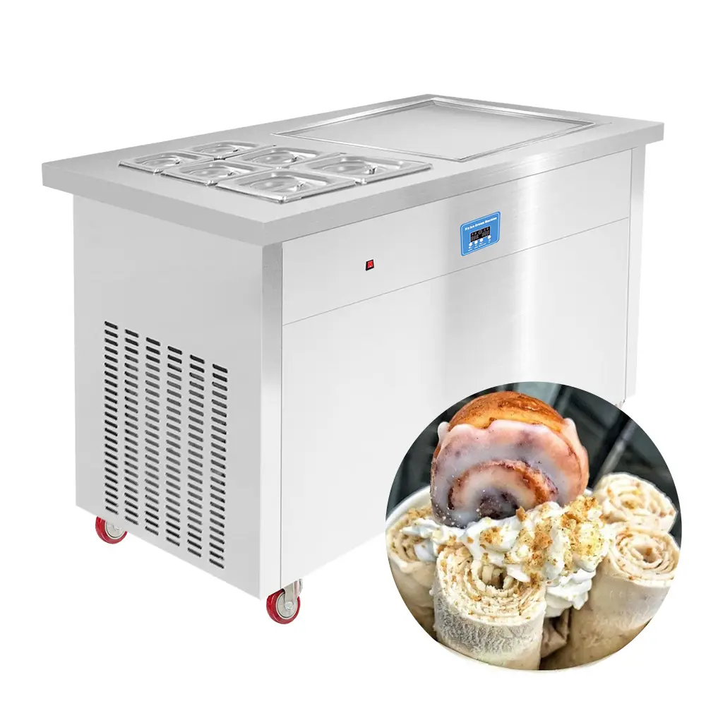 Ce Certification Commercial Single Pan Roll Ice Cream Maker Stainless Steel Thai Fried Roll Ice-Cream Machine