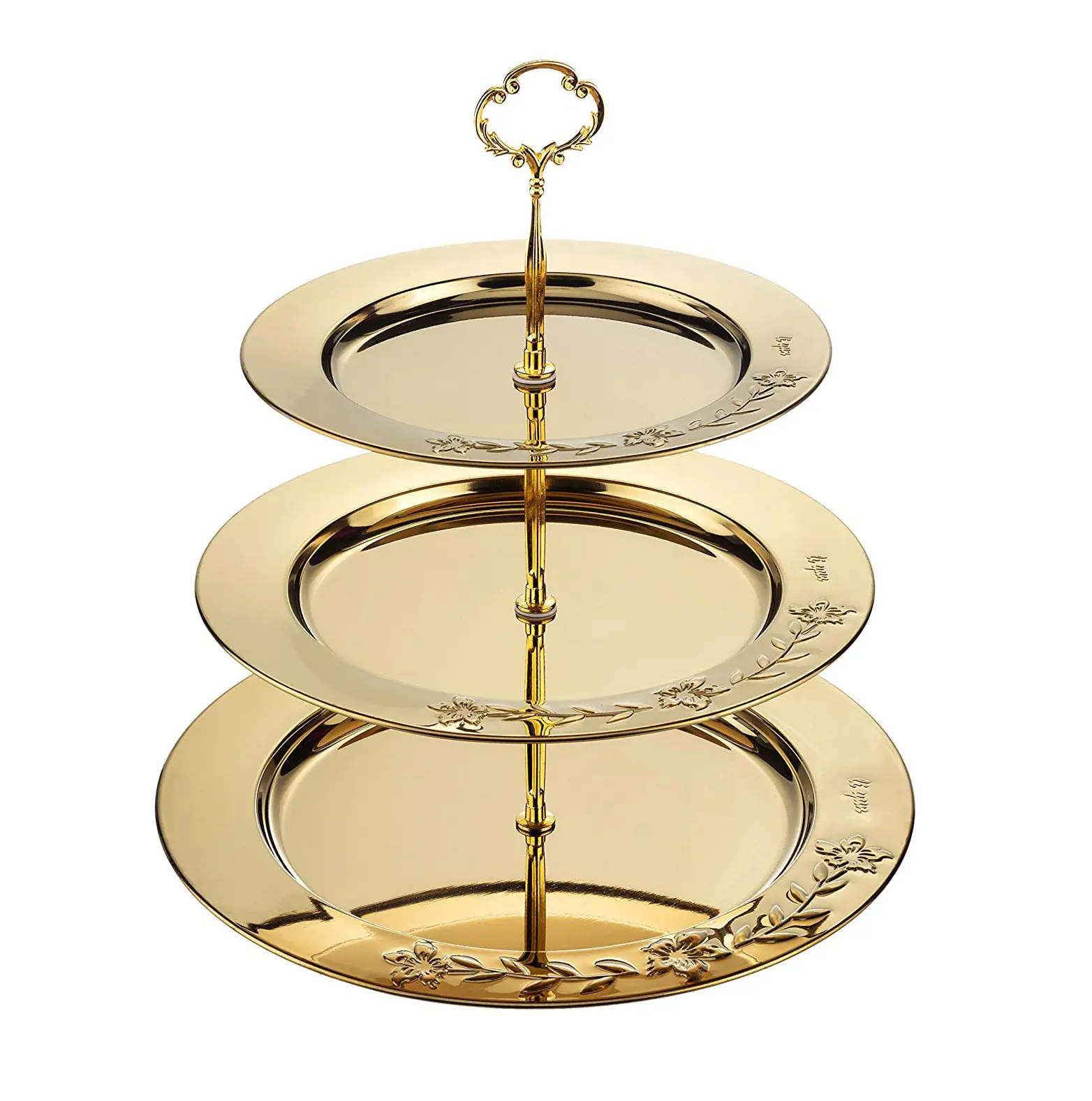 Hotel Party Home Decorative Golden 3 tier Stainless Steel Candy Tray with stand Plate Fruit Snack Serving Tray