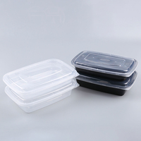 Boîtes à lunch jetables en plastique de style américain 750 ml et 1000 ml avec couvercles anti-fuite, compatibles micro-ondes pour plats à emporter