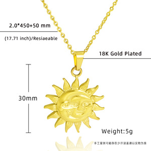 <span class=keywords><strong>Retro</strong></span> 18K PVD chapado en oro Irregular girasol sol colgante encanto Acero inoxidable sol Collar para mujer hombre - Product Image 5