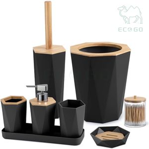 Juego de Accesorios de Baño de Bambú Moderno y Lujoso, Personalizable en Color, Impermeable y Ecológico, para Ducha, Inodoro y Lavabo - Product Image 1