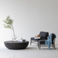 Grande table basse en béton de style français, minimaliste, vintage, circulaire, noire