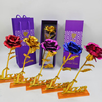 24k mawar ungu Foil emas bunga kering wisuda Natal Hari Ibu Tahun Baru Hari Valentine 24k hadiah mawar emas untuk wanita